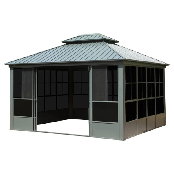 12' x 14' Hardtop Aluminum Gazebo with Galvanized Steel Roof & Sliding Doors